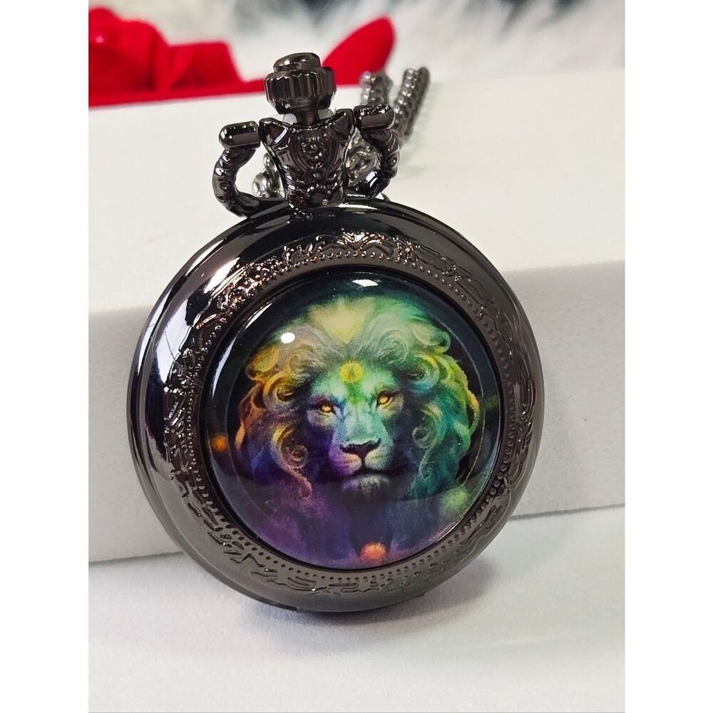 Leo Lion Zodiac Pocket Watch Necklace Celestial Steampunk Pendant Chain Mystical